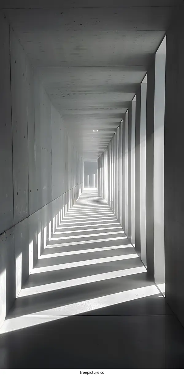 Abstract Concrete Corridor with Light and Shadow
