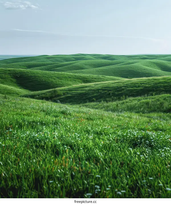 Picturesque green hills under the vast blue sky