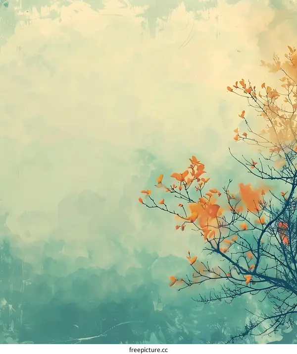 Abstract Watercolor Painting of Branches with Leaves