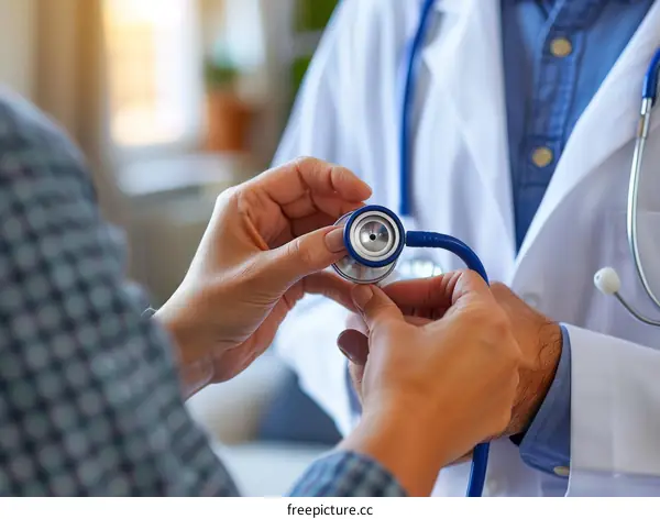 Doctor and patient holding a stethoscope