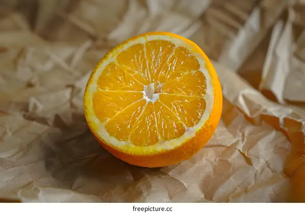 Half Orange On Brown Paper