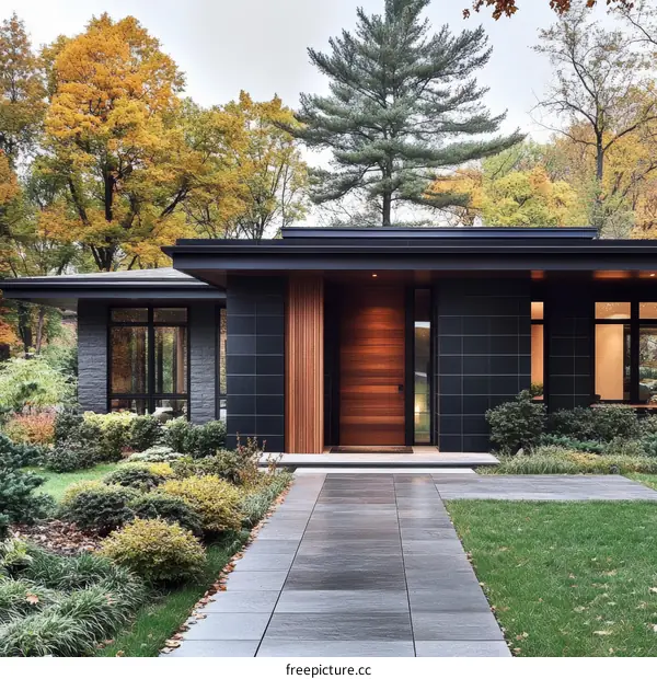Modern House Exterior with Autumnal Foliage