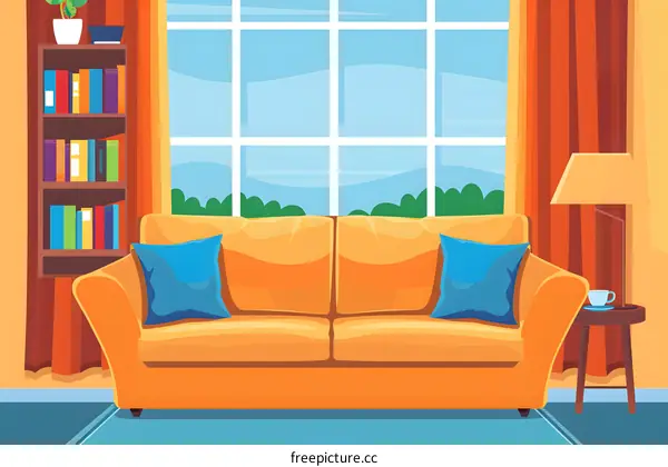 Cozy Living Room with Yellow Sofa and Large Window