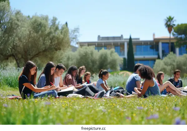 Students studying in a park