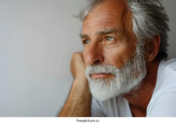 Thoughtful Senior Man with Gray Hair and Beard