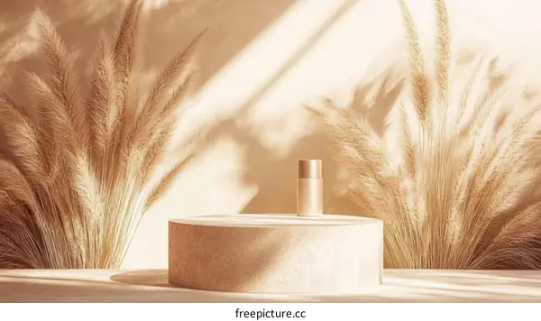 Beige Aesthetic Product Display with Pampas Grass