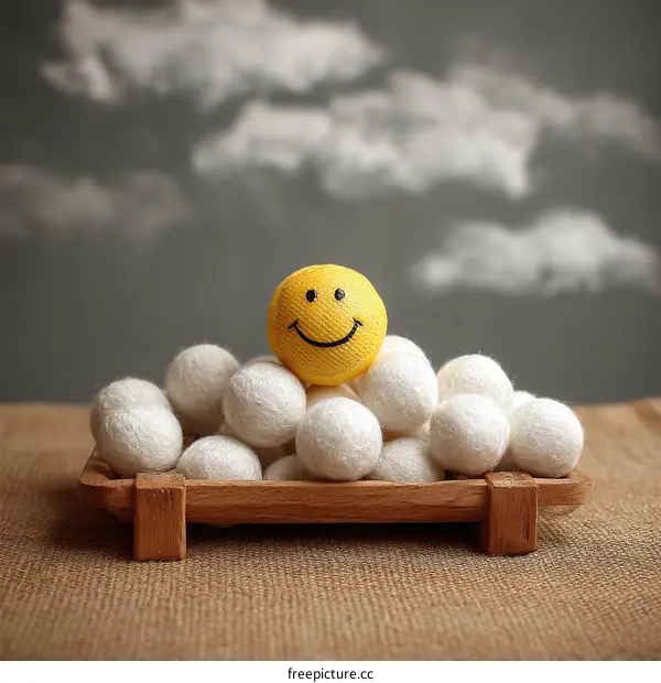Smiling Face Decorated on a Pile of White Balls
