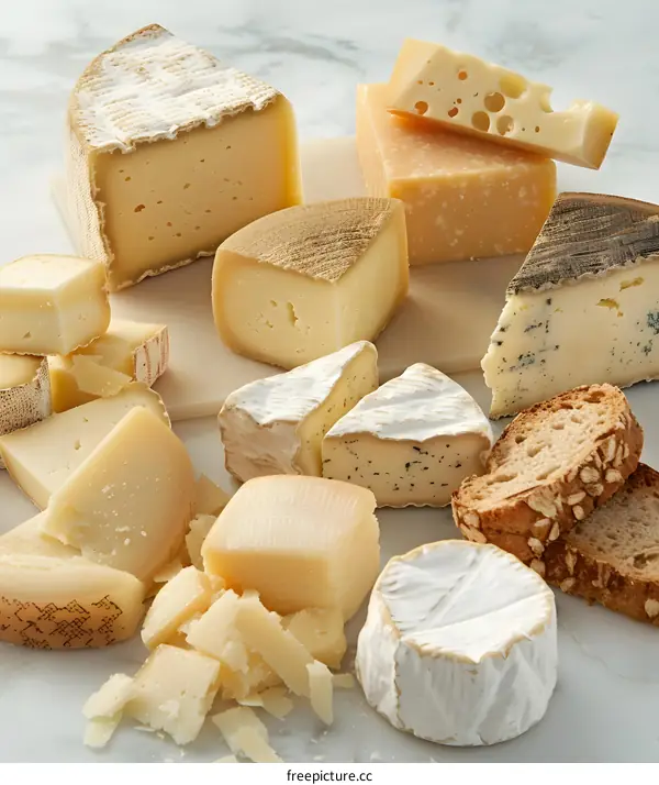 Assortment of Cheese on Marble Surface