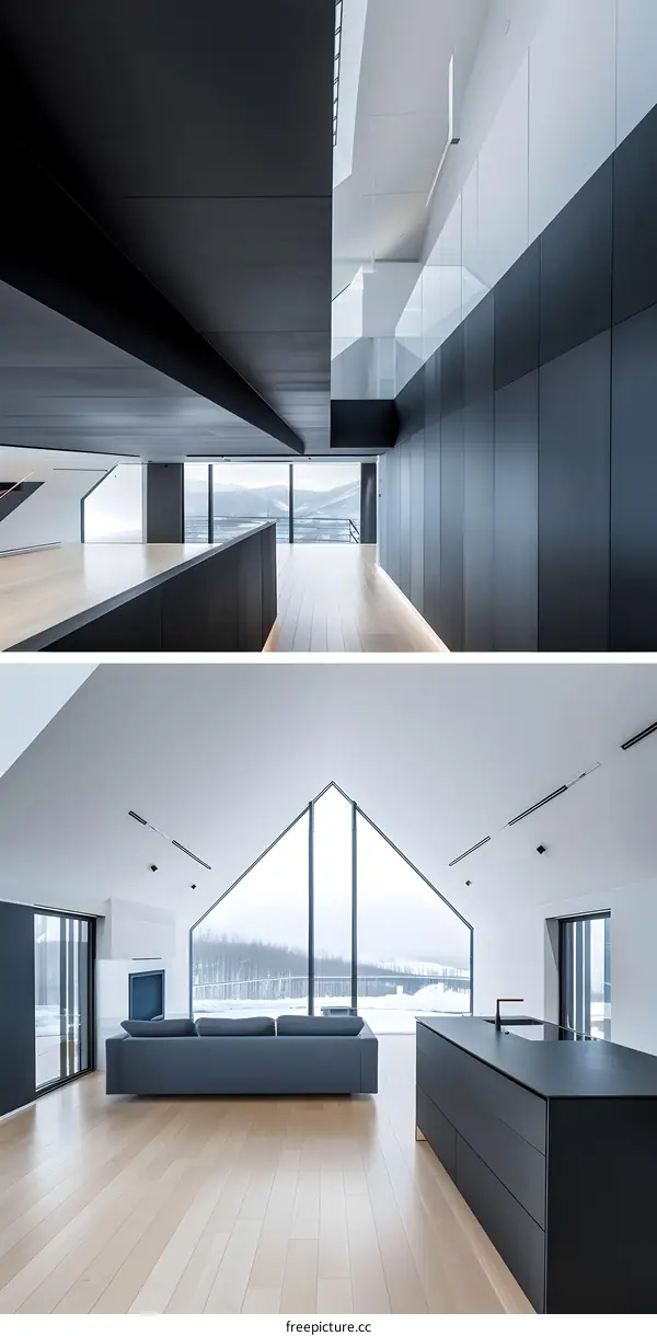 Modern Minimalist Home Interior Design with Large Windows and Wood Floors