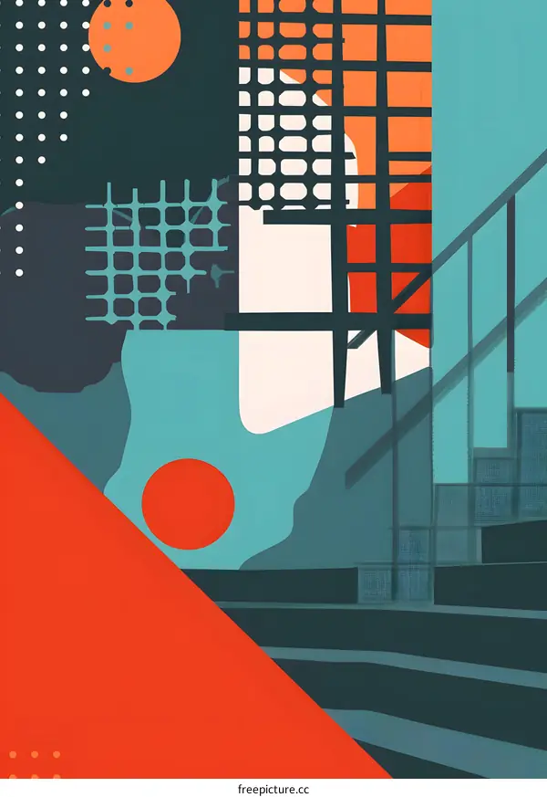 Abstract Geometric Illustration with Stairs and Circles