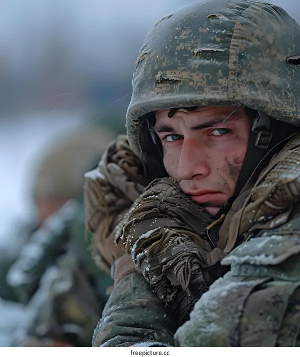 Portrait of a soldier in winter uniform