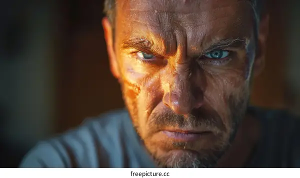 Close Up Portrait of a Man with Intense Expression