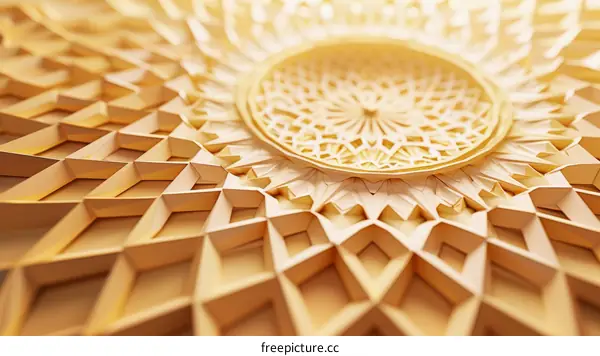 3D rendering of a complex geometric pattern with a circular element in the center