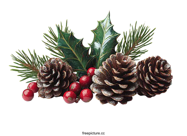[Transparent Background PNG]Christmas Decorations with Pinecones and Holly Berries