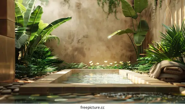 Tropical Garden Poolside Retreat Illustration