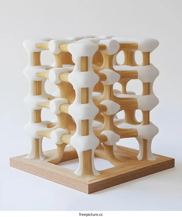 Abstract Wooden Structure with White Accents
