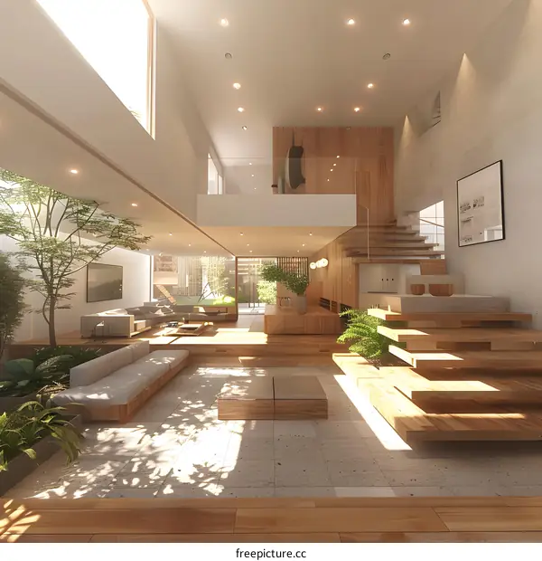 Modern Open Plan Living Room with Split Level Design