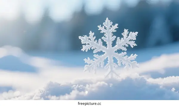 A Close-up View of a Delicate Snowflake on Snowy Ground
