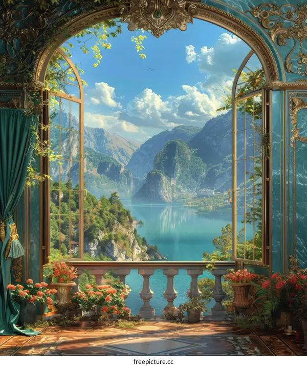 Fantasy Landscape with Mountain and Lake Views