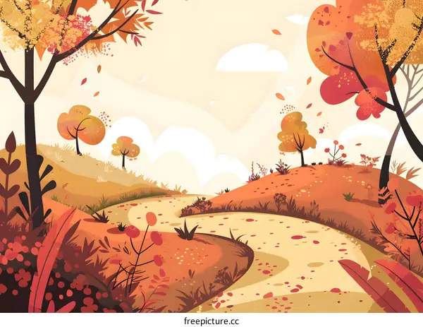 Autumn Landscape with Winding Path and Colorful Trees