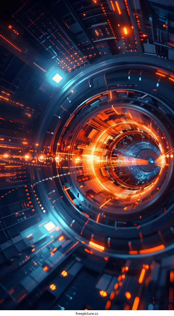 Orange and blue technology tunnel