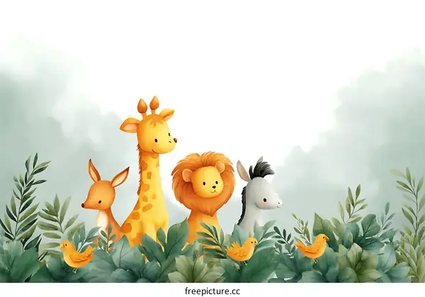Cute Animals in the Jungle Illustration