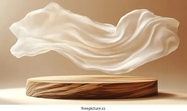 Elegant White Fabric Drape on Wooden Display