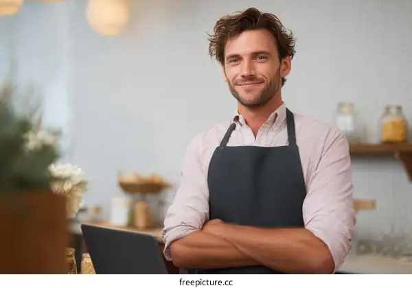 Smiling Caucasian Male Shop Employee