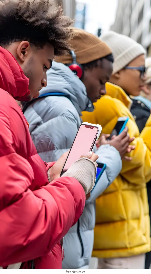 Group of People Using Smartphones in a City