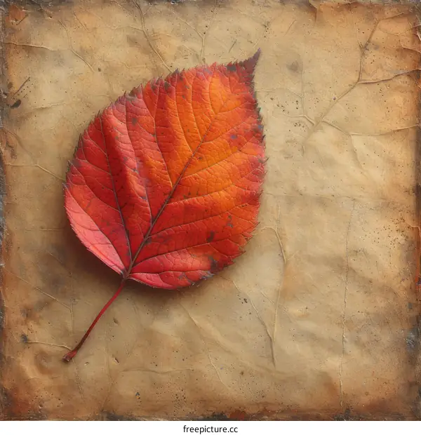 A red leaf on a brown background