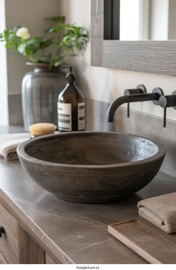 Modern Wooden Bathroom Sink with Natural Stone Countertop