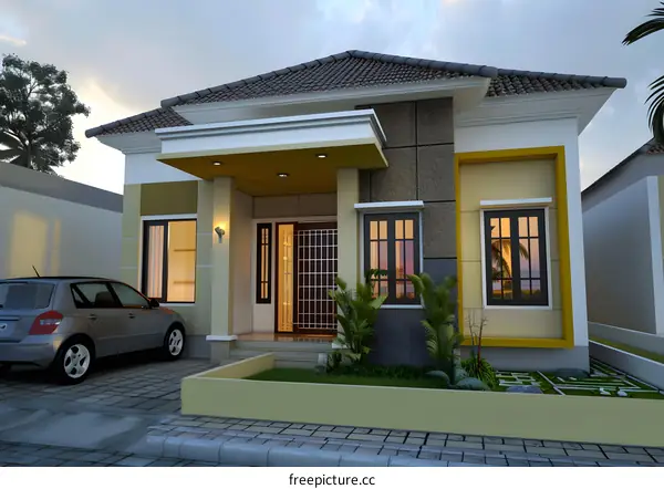 Modern House Design with a Car in the Driveway