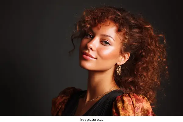 Close up portrait of a beautiful woman with curly hair