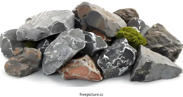 Collection of Grey and Brown Rocks with Moss