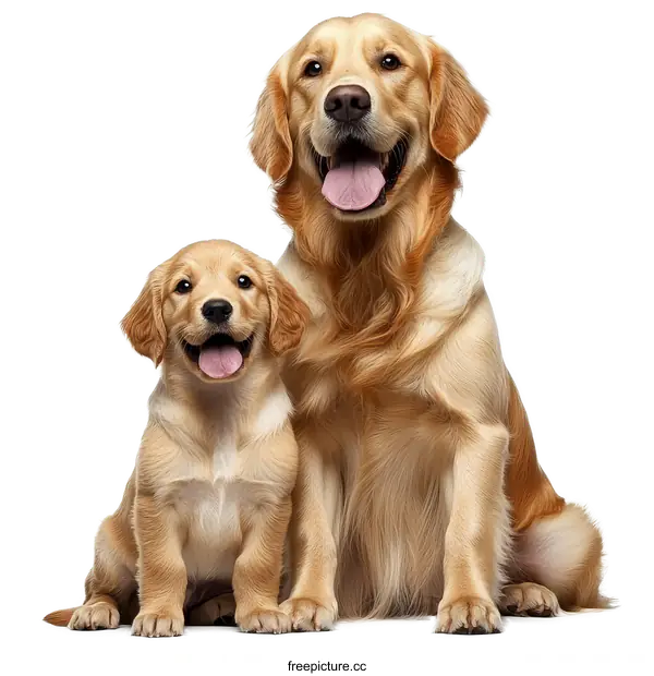 [Transparent Background PNG]Adorable Golden Retriever Mother and Puppy