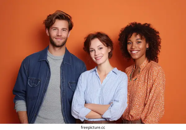 Diverse Group Portrait Against an Orange Background