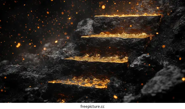 Abstract Golden Steps in Dark Volcanic Landscape