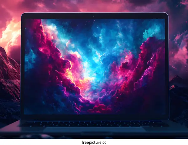 Laptop Display with Nebula Background