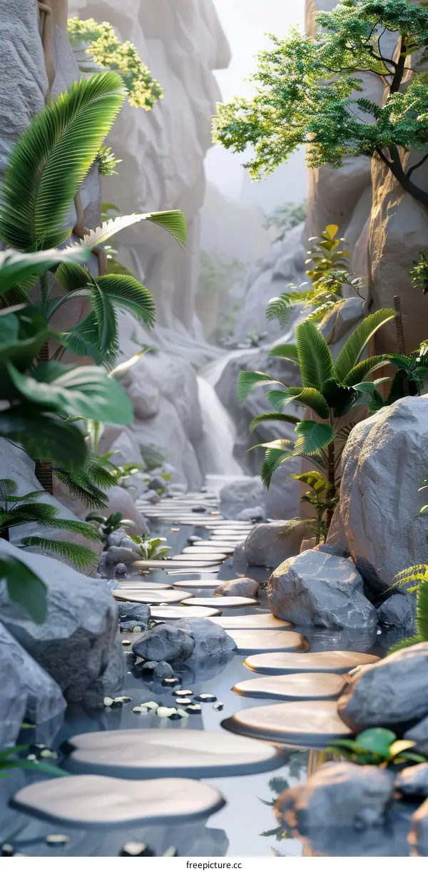 Tropical Canyon Pathway Illustration