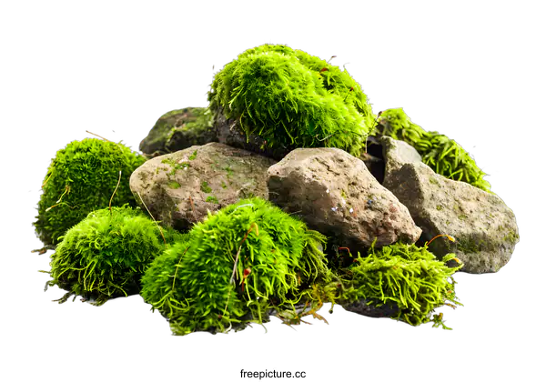[Transparent Background PNG]Green Moss on Rocks with White Background