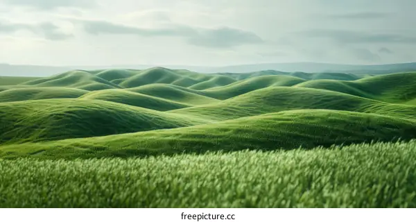 Green rolling hills under cloudy sky