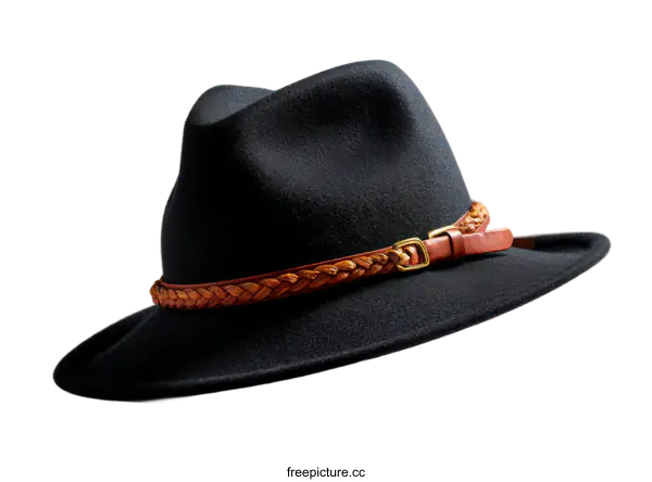 [Transparent Background PNG]Elegant Black Fedora with Braided Leather Band