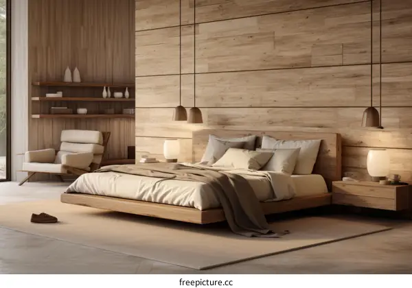 Modern minimalist wood bedroom interior design