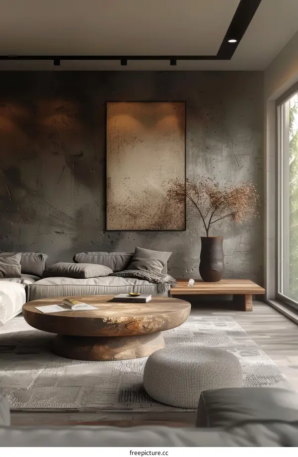 Modern Living Room Interior Design with Concrete Wall