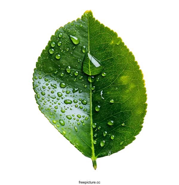 [Transparent Background PNG]Green Leaf with Water Drops