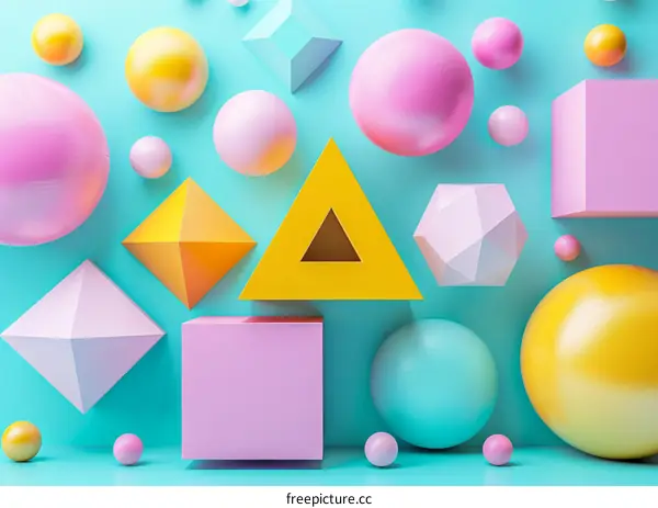 Vibrant 3D Shapes on a Blue Background