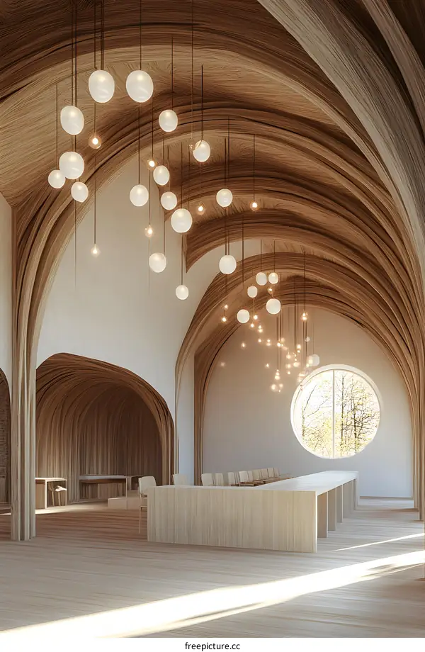 Modern Wood Interior Design With Curved Ceiling