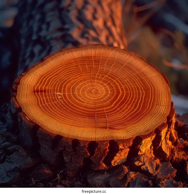 Growth rings of a cut tree trunk
