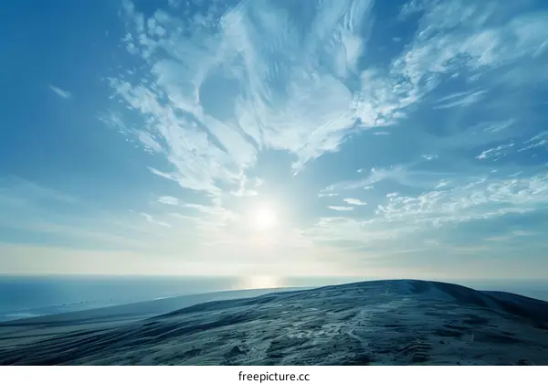 Blue Sky with White Clouds Over Sea and Hills