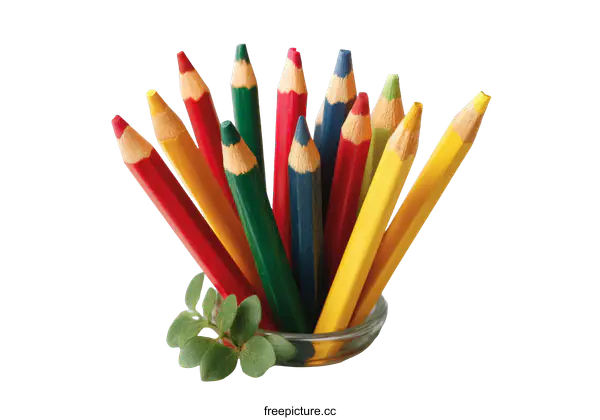 [Transparent Background PNG]Colorful Pencils in a Glass Container